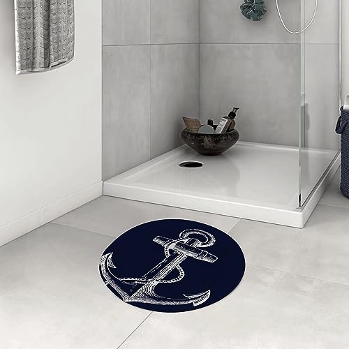 DHAEY Badezimmerteppich rutschfest Weißer nautischer Anker Atmungsaktives Marineblau Waschbar Teppich rund Weich Flauschig Badteppich Weich Kurzflor Mikrofaser Badvorleger 60 cm DHAEY Badezimmerteppich rutschfest Weißer nautischer Anker Atmungsaktives Marineblau Waschbar Teppich rund Weich Flauschig Badteppich Weich Kurzflor Mikrofaser Badvorleger 60 cm von DHAEY