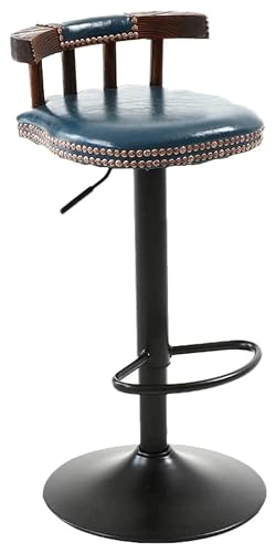 DHAEY Barhocker American Lift Barstool, Wrought Iron High Stool Bar, Modern Minimalist Bar Chair, Vintage Oil Wax Leather Material Seat Style(Blue) von DHAEY