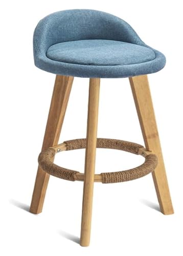 DHAEY Barhocker Bar Stools Soft Linen Seat Bar Chairs Hemp Rope Footrest Solid Wood Legs Low Backrest for Kitchen Pub Café Bistro/27.6 inch Tall Style(Blue) von DHAEY