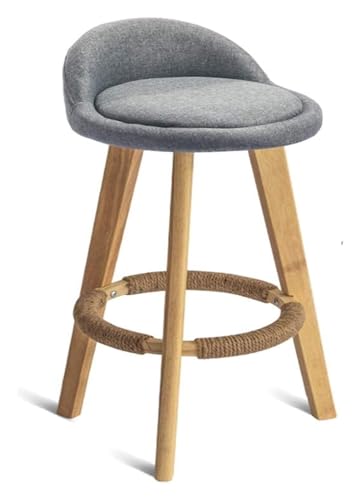 DHAEY Barhocker Bar Stools Soft Linen Seat Bar Chairs Hemp Rope Footrest Solid Wood Legs Low Backrest for Kitchen Pub Café Bistro/27.6 inch Tall Style(Grey) von DHAEY