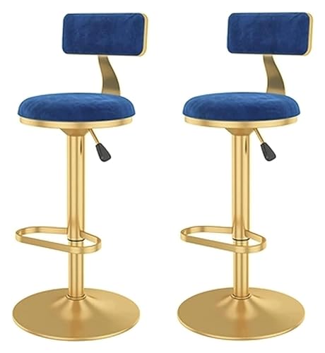 DHAEY Barhocker Ergonomic Bar Stool Set of 2, Bar Stool Hight Isadjustable by 360° Swivel, Velvet Upholstered Back Bar Chairs Style(Blue) von DHAEY