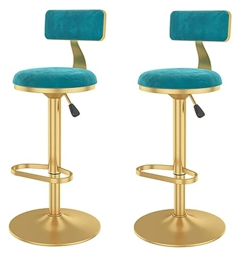 DHAEY Barhocker Ergonomic Bar Stool Set of 2, Bar Stool Hight Isadjustable by 360° Swivel, Velvet Upholstered Back Bar Chairs Style(Light Blue) von DHAEY