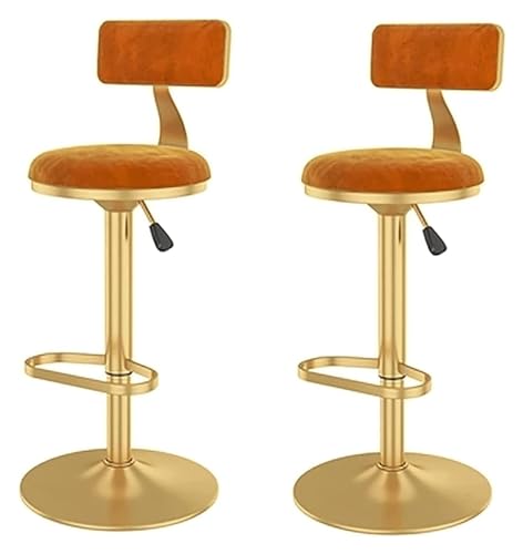 DHAEY Barhocker Ergonomic Bar Stool Set of 2, Bar Stool Hight Isadjustable by 360° Swivel, Velvet Upholstered Back Bar Chairs Style(Orange) von DHAEY