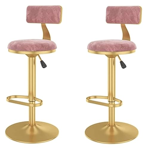 DHAEY Barhocker Ergonomic Bar Stool Set of 2, Bar Stool Hight Isadjustable by 360° Swivel, Velvet Upholstered Back Bar Chairs Style(Pink) von DHAEY
