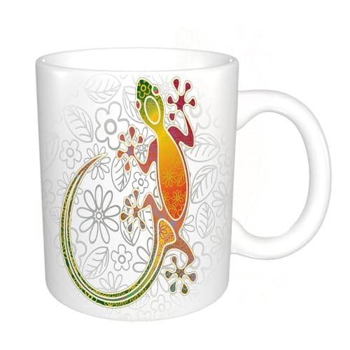 DHAEY Original Becher - Teetasse als Geschenk für Ihre Lieben - Gecko-Blumen-Stammeskunst Kaffeetasse aus feinem Porzellan - 330 ml 8 x 8,5 cm von DHAEY