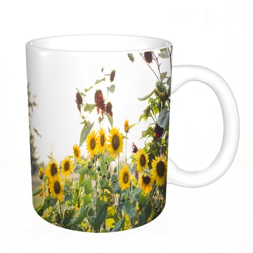 DHAEY Original Becher - Teetasse als Geschenk für Ihre Lieben - Gelbe Sonnenblumen im Garten Kaffeetasse aus feinem Porzellan - 330 ml 8 x 8,5 cm von DHAEY