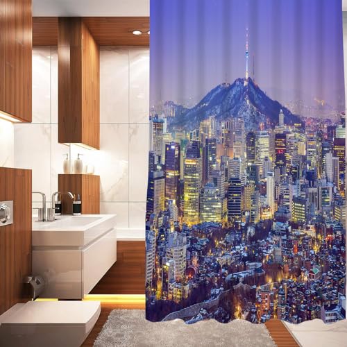 DHAEY Waschbar Shower Curtains, Beschwerter Saum,Skyline von Seoul, Südkorea in der Dämmerung.Badewanne Vorhang Schnell Trocknend für Badezimmer150x180cm von DHAEY