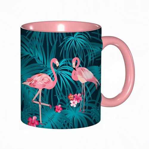Kaffee-Tasse Schatz - Tropische Pflanze, nahtloses Muster, rosa Flamingo und tropische Blätter der Palme. Vektorhinte Becher/Mug als witziges Geschenk/Lustige und Originelle Geschenke/Tee-Kaffeetasse von DHAEY