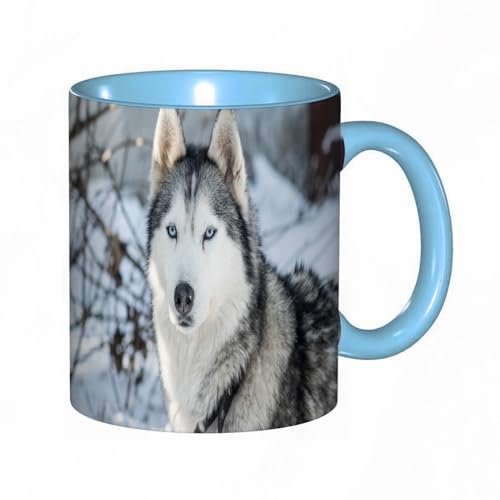 Kaffeebecher Mug,Sibirischer Husky mit blauen Augen im Schnee,kaffeebecher porzellan, tasse Füllmenge 330 ml - sehr interessante bedruckte Teetassen von DHAEY