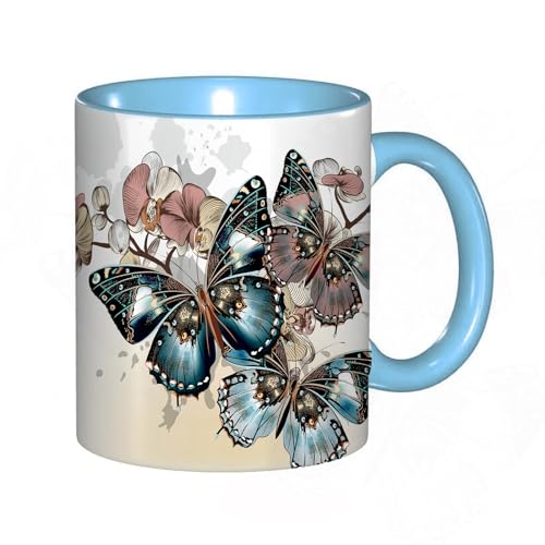 Kaffeebecher Mug,Vektorillustration mit modischen, stilvollen Schmetterlingen und Orchideen,kaffeebecher porzellan, tasse Füllmenge 330 ml - sehr interessante bedruckte Teetassen von DHAEY