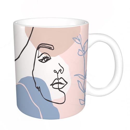 Original Becher - Teetasse als Geschenk für Ihre Lieben - Satz fortlaufender Strichzeichnungen mit dem Gesicht einer Frau. Abstrakte zeitgenöss Kaffeetasse aus feinem Porzellan - 330 ml 8 x 8,5 cm von DHAEY