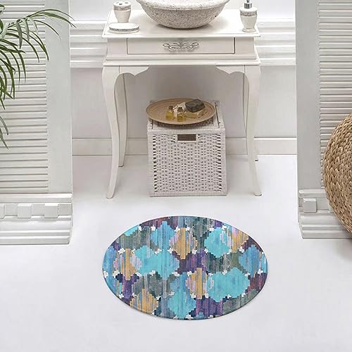 Runder Waschbare rutschfeste Badezimmer Teppich Blaues Aquarell Ikat vibrierendes ethnisches Ra Rund Klein Badematte 60 cm,Teppiche für Eingangsbereich Innen Dusche Zimmer Kinderzimmer Schlafzimmer von DHAEY