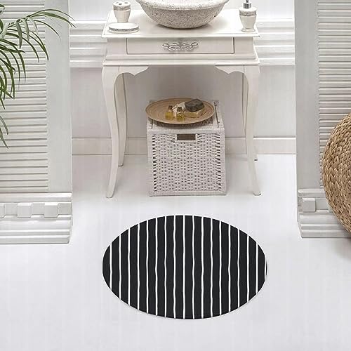 Runder Waschbare rutschfeste Badezimmer Teppich Monochromes Schwarz-Weiß-Design Weiße dünne ungl Rund Klein Badematte 60 cm,Teppiche für Eingangsbereich Innen Dusche Zimmer Kinderzimmer Schlafzimmer von DHAEY