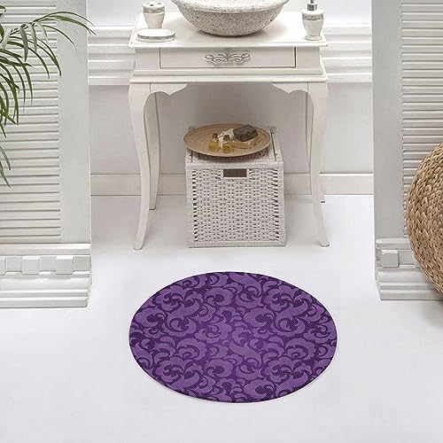 Runder Waschbare rutschfeste Badezimmer Teppich Violett Vintage inspiriert von antiken Motiven B Rund Klein Badematte 60 cm,Teppiche für Eingangsbereich Innen Dusche Zimmer Kinderzimmer Schlafzimmer von DHAEY