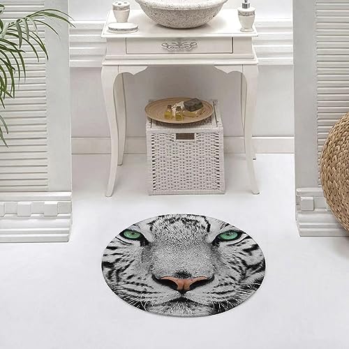 Runder Waschbare rutschfeste Badezimmer Teppich Weißer Tiger-Tier Rund Klein Badematte 60 cm,Teppiche für Eingangsbereich Innen Dusche Zimmer Kinderzimmer Schlafzimmer von DHAEY