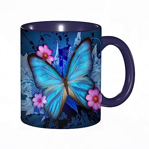 Tasse Keramik Blauer Schmetterling Kaffeetassen Große 330ml Mit Henkel 100% Handbemalt Trinkgläser Mit Griff Personalisierte Geschenk von DHAEY
