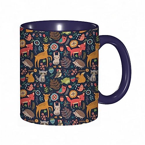 Tasse Keramik Cartoon Waldtiere Tiere Vögel und Bäume Kaffeetassen Große 330ml Mit Henkel 100% Handbemalt Trinkgläser Mit Griff Personalisierte Geschenk von DHAEY