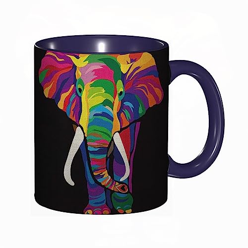 Tasse Keramik Elefant-Regenbogen-helle Farbe afrikanisches Safari-Tier-Elefanten-Elfenbein Kaffeetassen Große 330ml Mit Henkel 100% Handbemalt Trinkgläser Mit Griff Personalisierte Geschenk von DHAEY