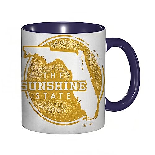 Tasse Keramik Florida Stadtplan mit kreisförmigem Design und Grunge-Effekt Der Sunshine State Kaffeetassen Große 330ml Mit Henkel 100% Handbemalt Trinkgläser Mit Griff Personalisierte Geschenk von DHAEY