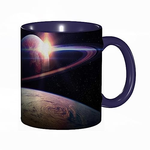 Tasse Keramik Galaxie Sonnenuntergang im Weltraum Universum Saturn Blick vom Planeten Erde Atmosphä Kaffeetassen Große 330ml Mit Henkel 100% Handbemalt Trinkgläser Mit Griff Personalisierte Geschenk von DHAEY