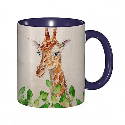 Tasse Keramik Giraffe Aquarell Giraffe und Blätter Kaffeetassen Große 330ml Mit Henkel 100% Handbemalt Trinkgläser Mit Griff Personalisierte Geschenk von DHAEY