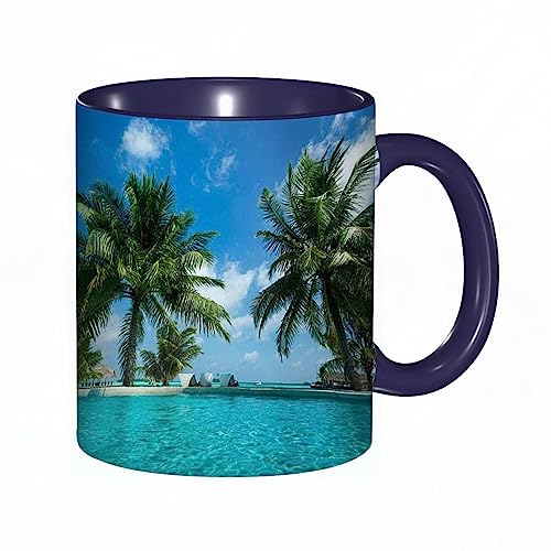 Tasse Keramik Hawaiianische tropische Palmen Kaffeetassen Große 330ml Mit Henkel 100% Handbemalt Trinkgläser Mit Griff Personalisierte Geschenk von DHAEY