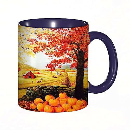Tasse Keramik Herbst-Baum-Kürbis-Ernte-Haus Kaffeetassen Große 330ml Mit Henkel 100% Handbemalt Trinkgläser Mit Griff Personalisierte Geschenk von DHAEY