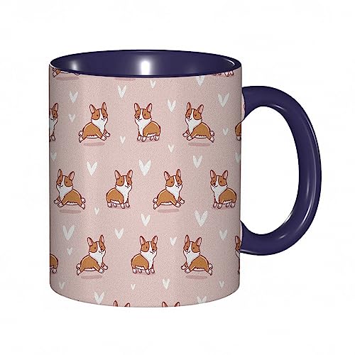 Tasse Keramik Hundeliebhaber Little Corgi Springen Laufen und Stehen Cartoon Hearts Background.Whi Kaffeetassen Große 330ml Mit Henkel 100% Handbemalt Trinkgläser Mit Griff Personalisierte Geschenk von DHAEY