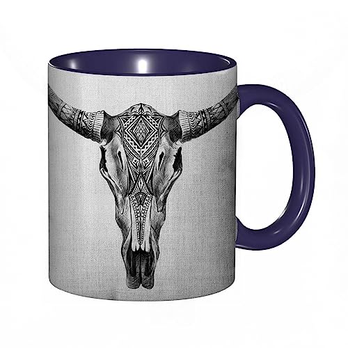 Tasse Keramik Longhorn-Schädel-Kuh-Stammes- Western-Tiere Kaffeetassen Große 330ml Mit Henkel 100% Handbemalt Trinkgläser Mit Griff Personalisierte Geschenk von DHAEY