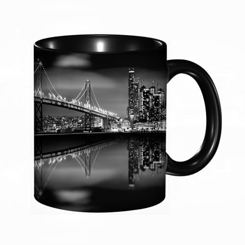 Tasse Keramik Manhattan Skyline und Manhattan Bridge bei Nacht New York City Kaffeetassen Große 330ml Mit Henkel 100% Handbemalt Trinkgläser Mit Griff Personalisierte Geschenk von DHAEY