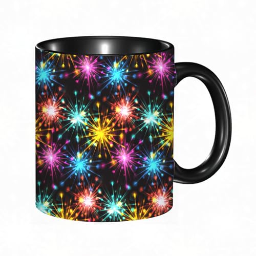 Tasse Keramik Nahtlose Textur mit festlichem Feuerwerk aus Herzen. Vektormuster für Packpapierstoff Kaffeetassen Große 330ml Mit Henkel 100% Handbemalt Trinkgläser Mit Griff Personalisierte Geschenk von DHAEY