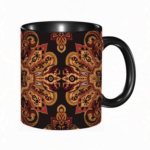 Tasse Keramik Nahtloses Mandala-Paisley-Muster. Vektor orientalisches ethnisches Ornament in Burgun Kaffeetassen Große 330ml Mit Henkel 100% Handbemalt Trinkgläser Mit Griff Personalisierte Geschenk von DHAEY