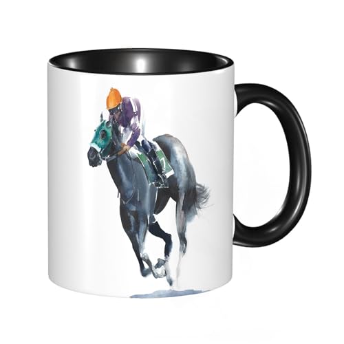 Tasse Keramik Pferderennen, Jockey-Wettbewerb, schwarzes Pferd, Aquarellmalerei, Illustration isoli Kaffeetassen Große 330ml Mit Henkel 100% Handbemalt Trinkgläser Mit Griff Personalisierte Geschenk Tasse Keramik Pferderennen, Jockey-Wettbewerb, schwarzes Pferd, Aquarellmalerei, Illustration isoli Kaffeetassen Große 330ml Mit Henkel 100% Handbemalt Trinkgläser Mit Griff Personalisierte Geschenk von DHAEY