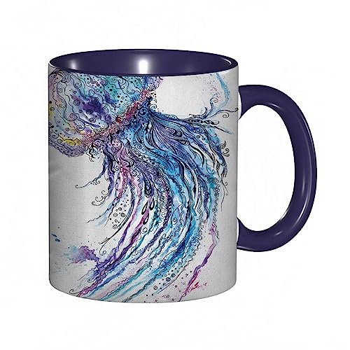 Tasse Keramik Quallen-Aqua färbt Kunst-Ozean-Tier Kaffeetassen Große 330ml Mit Henkel 100% Handbemalt Trinkgläser Mit Griff Personalisierte Geschenk von DHAEY