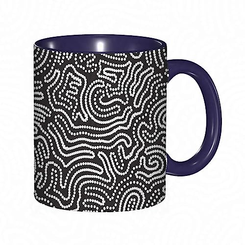 Tasse Keramik Schwarze andmonochromatische Illustration mit gepunkteten Linien Design im zeitgenös Kaffeetassen Große 330ml Mit Henkel 100% Handbemalt Trinkgläser Mit Griff Personalisierte Geschenk von DHAEY