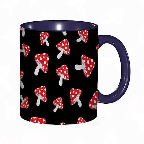 Tasse Keramik Süße Pilze Kawaii botanische Pflanzen Cartoon natürlicher wilder Pilz.rot schwarz Kaffeetassen Große 330ml Mit Henkel 100% Handbemalt Trinkgläser Mit Griff Personalisierte Geschenk von DHAEY