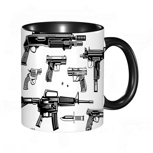 Tasse Keramik Waffen Pistole und Revolver (2) Kaffeetassen Große 330ml Mit Henkel 100% Handbemalt Trinkgläser Mit Griff Personalisierte Geschenk von DHAEY