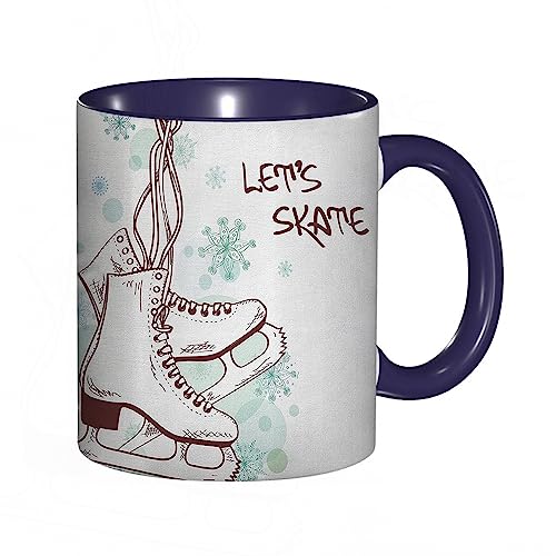 Tasse Keramik Winter-Retro-Schlittschuhe mit Schneeflocken-Hintergrund-Eislauf-Weihnachtsdigital,gr Kaffeetassen Große 330ml Mit Henkel 100% Handbemalt Trinkgläser Mit Griff Personalisierte Geschenk von DHAEY