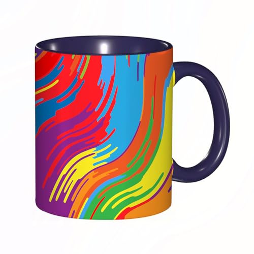 Tasse Mug,Minimales Design. Heller Regenbogenhintergrund. Abstraktes Muster mit Wellenlinien. Lebhaft bunt gestreifter Hintergrund. Geometri,Kaffeetasse - Kaffeebecher mit Fassungsvermögen von 330 ml von DHAEY