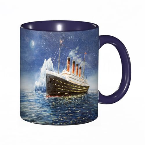 Tasse Mug,Originales Ölgemälde der Titanic und des Eisbergs im Meer bei Nacht auf Leinwand. Vollmond und Sterne. Moderner Impressionismus,Kaffeetasse - Kaffeebecher mit Fassungsvermögen von 330 ml von DHAEY