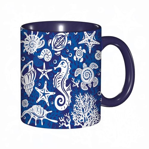 Tasse Mug,Set aus dekorativen Muscheln, Seepferdchen, Schildkröten, Seesternen und Korallen,Kaffeetasse - Kaffeebecher mit Fassungsvermögen von 330 ml von DHAEY