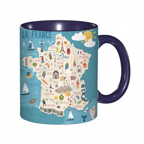 Tasse Mug,Vektorstilisierte Karte von Frankreich. Reiseillustration mit französischen Sehenswürdigkeiten, Menschen, Essen und Tieren.,Kaffeetasse - Kaffeebecher mit Fassungsvermögen von 330 ml von DHAEY