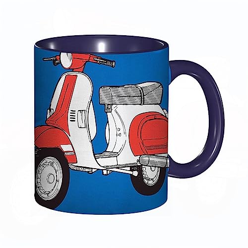 kaffeebecher Mug Funky Scooter Motorrad Retro Vintage Vespa Soho Wheels Rome Graphic,Vermilion White,kaffeebecher porzellan, tasse Füllmenge 330 ml - sehr interessante bedruckte Teetassen von DHAEY