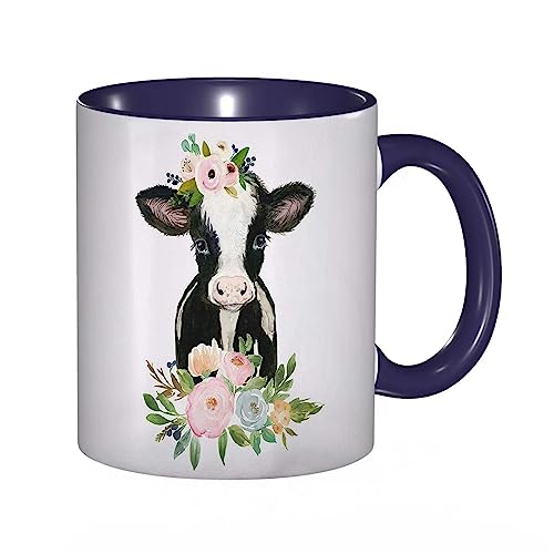 kaffeebecher Mug Geschenke im Landhausstil Kuh mit Blume,kaffeebecher porzellan, tasse Füllmenge 330 ml - sehr interessante bedruckte Teetassen von DHAEY