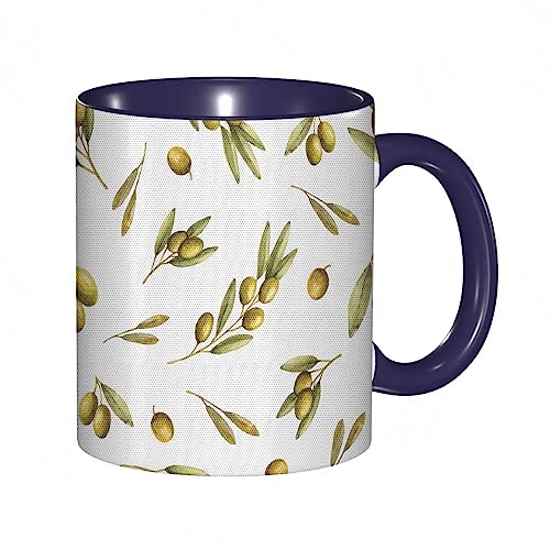 kaffeebecher Mug Mediterrane Aquarellzweige und Blätter von Oliven mit Naturkunst,kaffeebecher porzellan, tasse Füllmenge 330 ml - sehr interessante bedruckte Teetassen von DHAEY