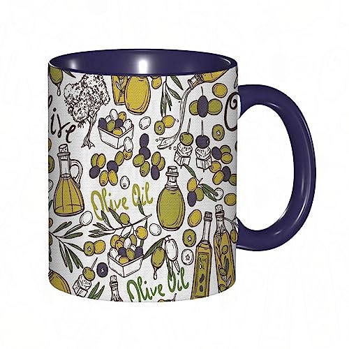 kaffeebecher Mug Oliven Ölflaschen Bio-Lebensmittel und Pflanzenzweige handgezeichnetes Doodle,kaffeebecher porzellan, tasse Füllmenge 330 ml - sehr interessante bedruckte Teetassen von DHAEY