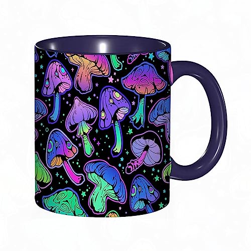 kaffeebecher Mug Pilz Süße Trippy Pflanze Ombre Cartoon Kawaii Neonstern,Lila Blaugrün,kaffeebecher porzellan, tasse Füllmenge 330 ml - sehr interessante bedruckte Teetassen von DHAEY