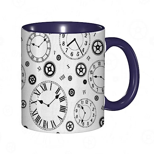 kaffeebecher Mug Uhren Thema Uhrwerk mit Zahnrädern,römischen Ziffern,Stunden,Timer-Mechanismus,einfarbiges Mus,kaffeebecher porzellan, tasse Füllmenge 330 ml - sehr interessante bedruckte Teetassen von DHAEY