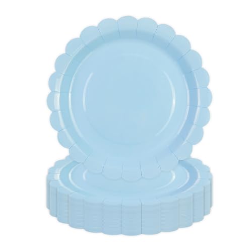 DHAIQC 50 Stück Pappteller Blau 23cm, Gewelltem Partyteller Papierteller Geburtstagsteller Einwegteller Set für Geburtstag, Hochzeiten, Jubiläums (Blau, 23cm) von DHAIQC