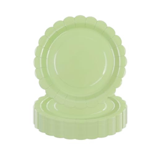 DHAIQC 50 Stück Pappteller Grün 18cm, Gewelltem Partyteller Papierteller Geburtstagsteller Einwegteller Set für Geburtstag, Hochzeiten, Jubiläums (Grün, 18cm) von DHAIQC